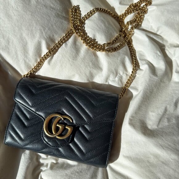 Black Gucci GG Marmont Wallet on Chain Purse - Picture 4 of 15